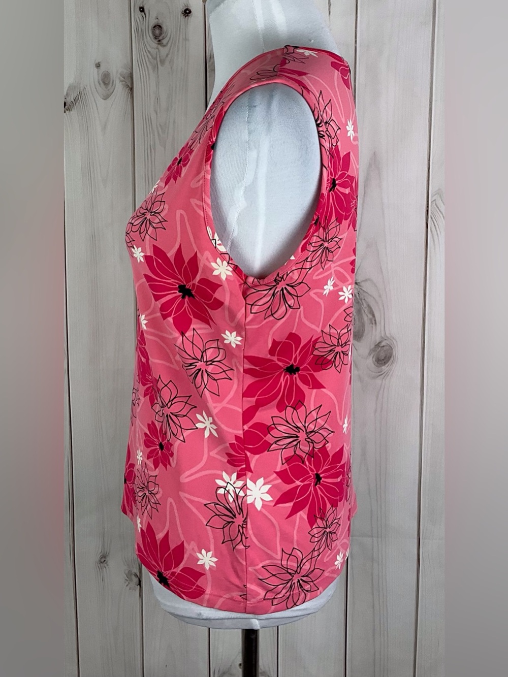 Croft & Barrow Stretch Women Pink Floral VNeck Sleeveless Jersey Knit Top Size S - Picture 4 of 9